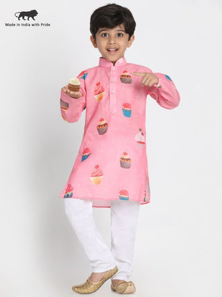 Boys' Pink Cotton Blend Kurta and Pyjama Set