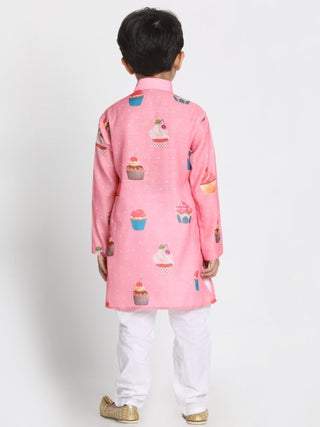 Boys' Pink Cotton Blend Kurta and Pyjama Set