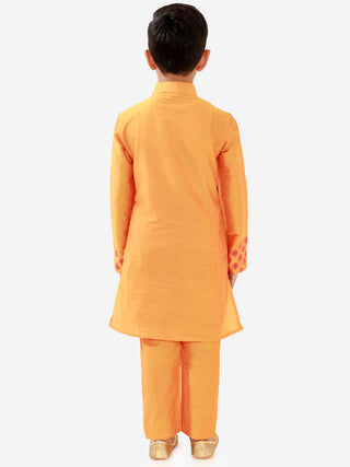 JBN Creation Boys' Orange Cotton Blend Kurta Pyjama Set