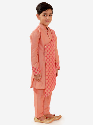 JBN Creation Boys' Pink Cotton Blend Kurta Pyjama Set