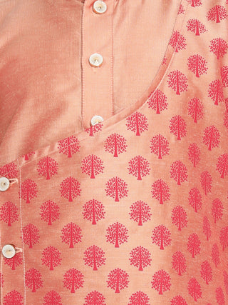 JBN Creation Boys' Pink Cotton Blend Kurta Pyjama Set