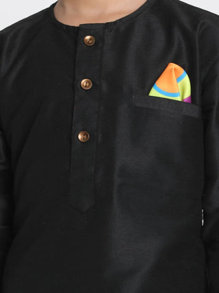 Boys' Black Cotton Silk Blend Kurta and Pyjama Set