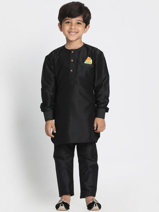 Boys' Black Cotton Silk Blend Kurta and Pyjama Set