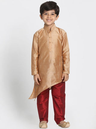 Boys' Gold Cotton Silk Blend Kurta and Pyjama Set