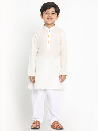 VASTRAMAY Boy's Cream Solid Kurta