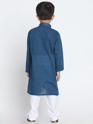 Vastramay Pure Handloom Cotton Blue and White Baap Beta Kurta Pyjama set