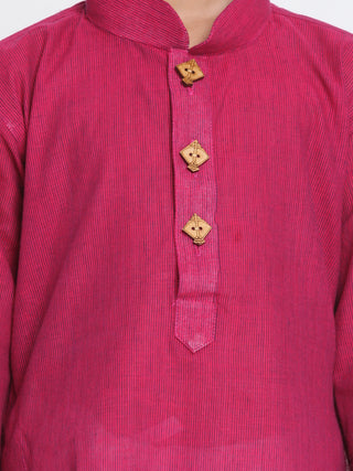 Vastramay Purple Handloom Cotton Striped Siblings Set