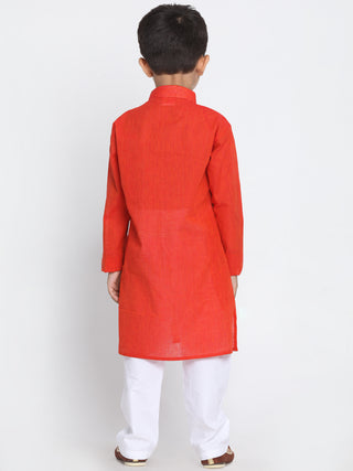 Vastramay Red Handloom Cotton Red and White Baap Beta Kurta Pyjama set