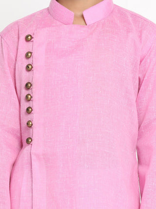VASTRAMAY Boys' Pink Cotton Blend Kurta and Pyjama Set