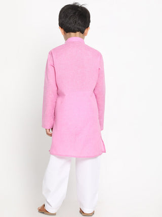 VASTRAMAY Boys' Pink Cotton Blend Kurta and Pyjama Set