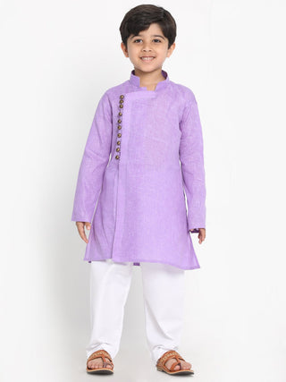 VASTRAMAY Boys' Lavender Cotton Blend Kurta and Pyjama Set