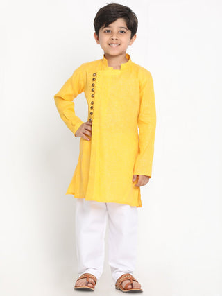 VASTRAMAY Boys' Yellow Cotton Blend Kurta and Pyjama Set