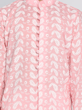 VASTRAMAY Pink Pure Cotton Chikankari Kurta Blend Baap Beta Set