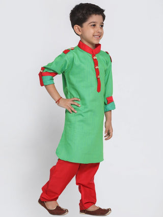 Boys' Green Cotton Pathani Suit Set