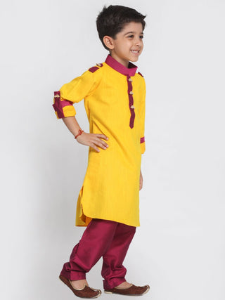 Yellow-maroon pathani suit looks gorgeous