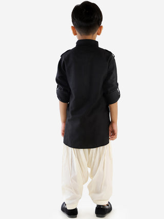 VASTRAMAY Boy's Black Cotton Blend Pathani Suit Set