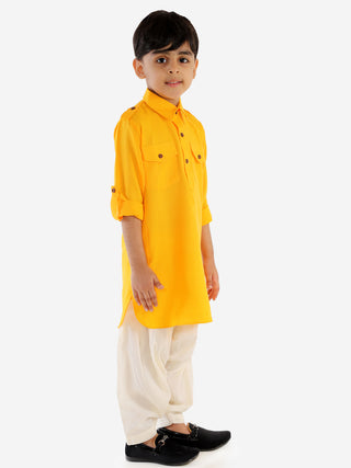 VASTRAMAY Boy's Yellow Pathani Kurta
