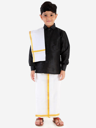 JBN Creation Boy's Black & White Solid Shirt With Dhoti