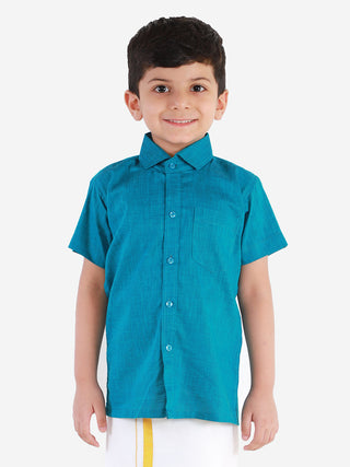 Vastramay Turquoise Cotton Blend Baap Beta Ethnic Shirt