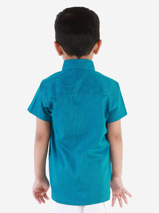 Vastramay Turquoise Cotton Blend Baap Beta Ethnic Shirt