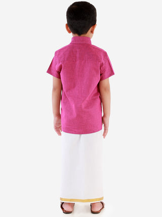 JBN Creation Boy's Purple Shirt with White Mundu