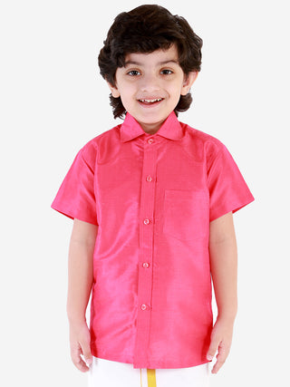JBN Creation Boys' Punch Pink Silk Short Sleeves Ethnic Shirt