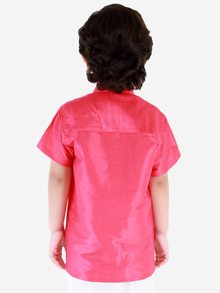 JBN Creation Boys' Punch Pink Silk Short Sleeves Ethnic Shirt