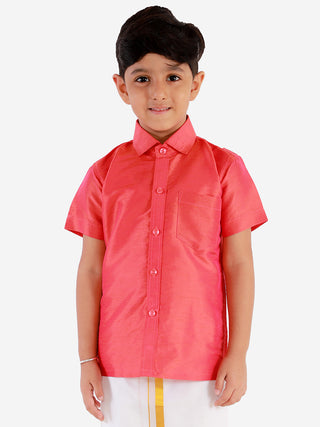 JBN Creation Boys' Candy Red Silk Short Sleeves Ethnic Shirt