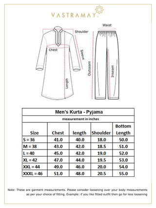 VASTRAMAY Men's Grey Striped Kurta with Cream Pyjamas Set