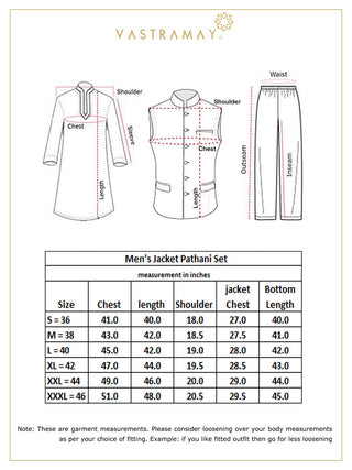 VASTRAMAY Men's White Cotton Blend Kurta, Ethnic Jacket and Pyjama Set