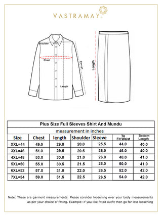 VASTRAMAY Men's Plus Size Maroon And White Silk Blend Shirt And Mundu Set