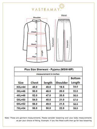 VASTRAMAY Men's Plus Size Golden Brocade Sherwani Set
