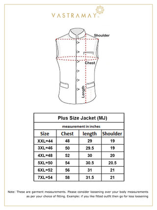 VASTRAMAY Men's Plus Size Orange Matka Silk Textured Nehru Jacket
