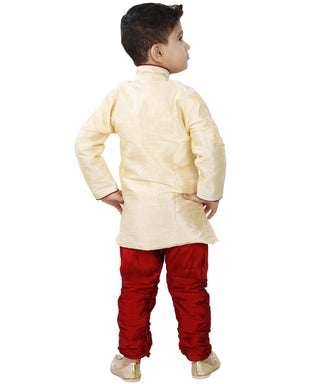 Vastramay Boys' Gold Cotton Silk Kurta and Pyjama Set