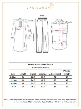 VASTRAMAY SISHU Boy's Cream Woven Design Slim Fit Nehru Jacket And Black Kurta Pyjama Set
