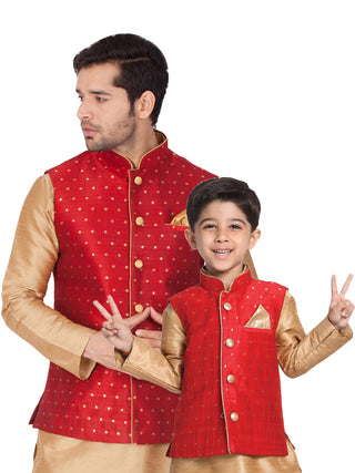 Vastramay Silk Blend Maroon and Rose Gold Baap Beta Ethnic Jacket
