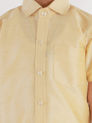 VASTRAMAY Men's & Boys Gold Solid Silk Blend Half Sleeve Ethnic Shirt
