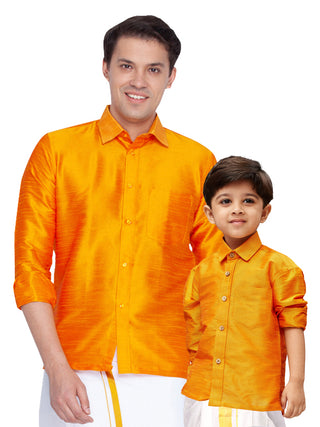 Vastramay Silk Blend Orange Baap Beta Shirt