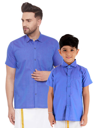 Vastramay Blue Cotton Blend Baap Beta Ethnic Shirt
