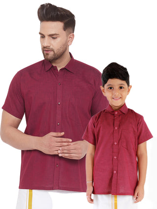 Vastramay Maroon Cotton Blend Baap Beta Ethnic Shirt Set