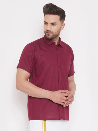 Vastramay Maroon Cotton Blend Baap Beta Ethnic Shirt Set