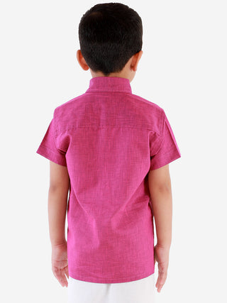 Vastramay Pink Cotton Blend Baap Beta Ethnic Shirt Set