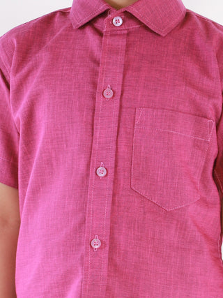 Vastramay Pink Cotton Blend Baap Beta Ethnic Shirt Set