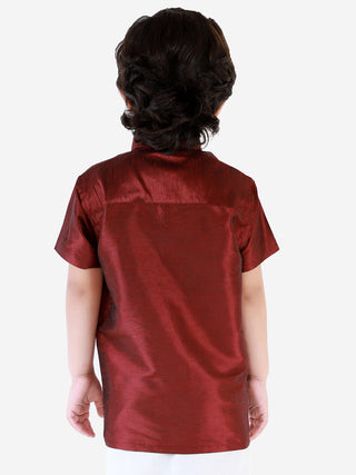 Vastramay Wine Silk Blend Baap Beta Ethnic Shirt Set