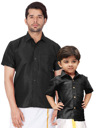 Vastramay Black color Silk Blend Baap Beta Shirt set