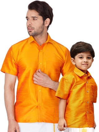 Vastramay Orange Silk Blend Baap Beta Shirt set
