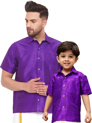 Vastramay Purple Silk Blend Baap Beta Shirt set