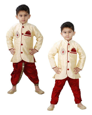 Boys' Gold Cotton Silk Kurta and Pyjama Set