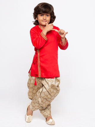 Vastramay Boys' Red Cotton Kurta and Dhoti Pant Set