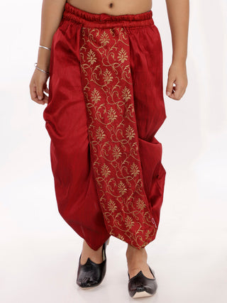 VASTRAMAY Boys' Maroon Blend Embroidered Dhoti
